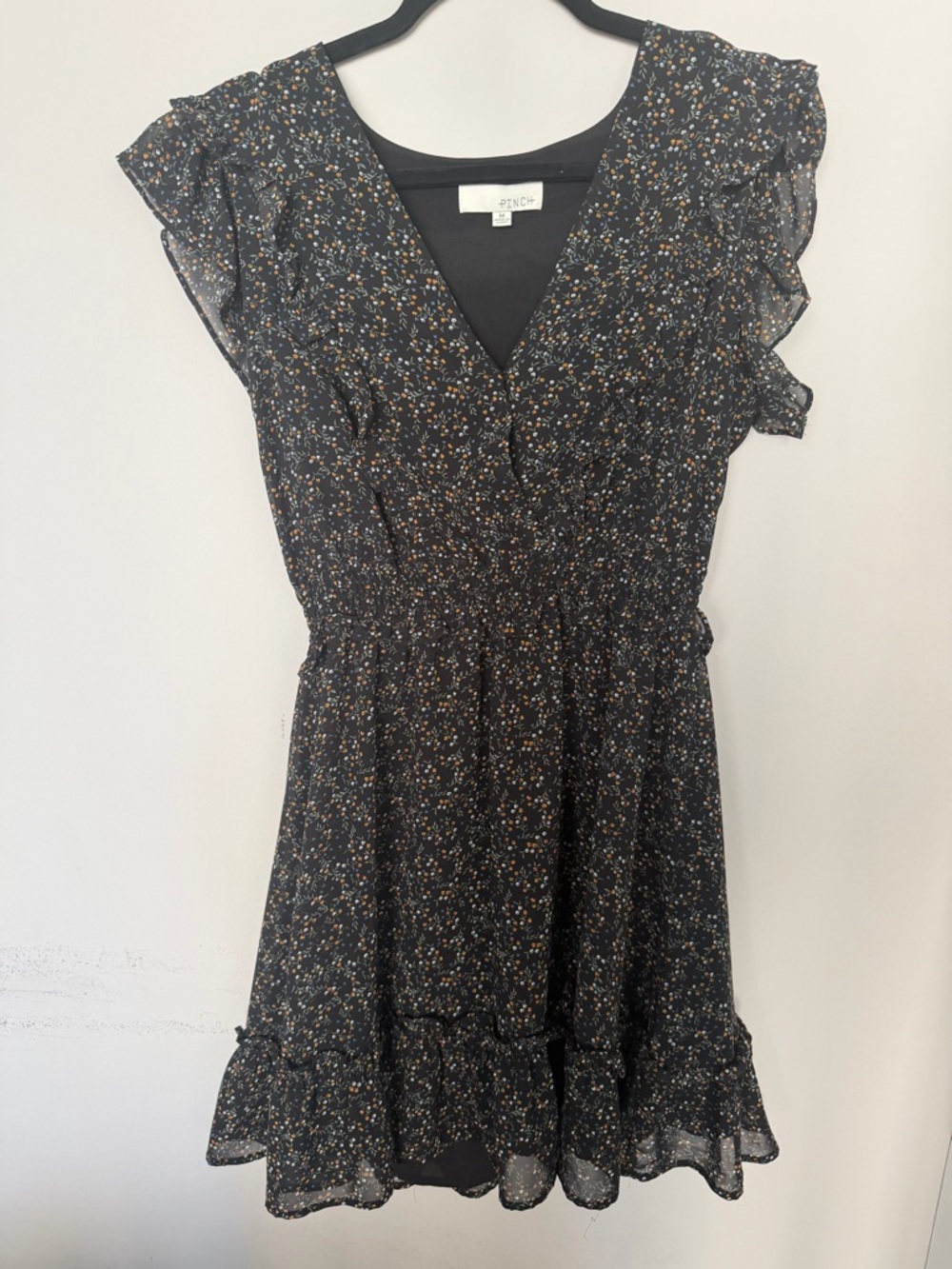 Pinch Black Floral Pattern Women's Dress
